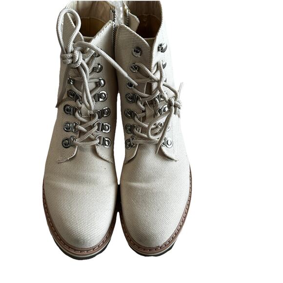 Oasis Society Combat Boots Bone Canvas Size 8 Preowned Zipper Side LaceUP grunge - Picture 1 of 11
